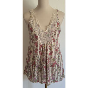 Women's Self Esteem Tank Top L Cream Floral Lace